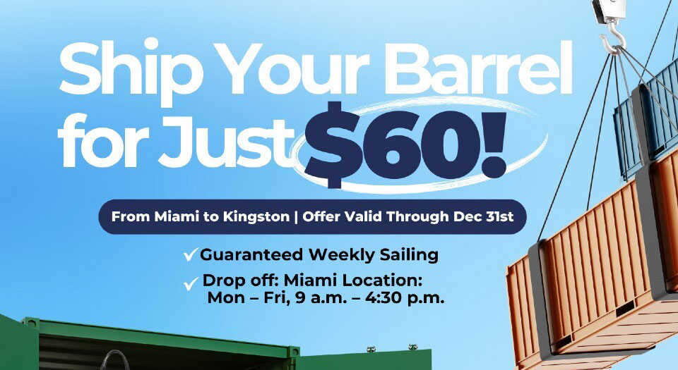 Ship your barrel from Miami to Kingston for only $60 – From Now Until December 31st 2024